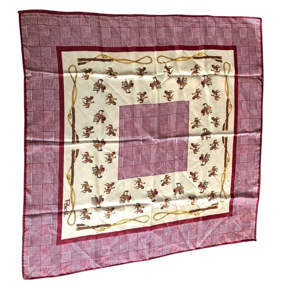 Paoli Vintage Equestrian Scarf made in Japan red and cream horse rider print - Picture 1 of 12